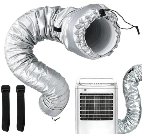 Fundas para Manguera de Aire Acondicionado Portátil (150cm), Cubierta Aislante de Tubo de Escape para Diámetro de 5 y 5.9 Pulgadas (13 y 15 cm) con 2 Correas Ajustables, Plata