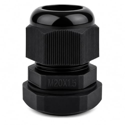 LampStation 15 Pack M20 20mm Cable Glands, IP68 Waterproof Black Nylon Compression Glands with Locknut & Washer for 6-12mm Cables - Outdoor, Junction Box & Electrical Enclosure Connectors