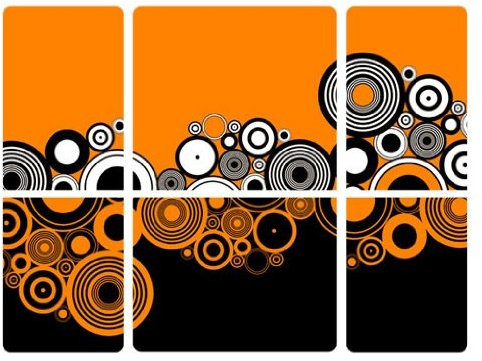 Apalis Selbstklebendes Wandbild The Up & Down Triptychon Orange Schwarz Kreise Muster, Größe:144cm x 216cm