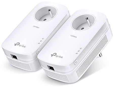 TP-Link CPL 1300 Mbps avec 1 Port Ethernet Gigabit et Prise Intégrée, Kit de 2, 2×2 MU-MIMO - Solution idéale pour profiter du service Multi-TV、4K et des jeux en ligne à la maison (TL-PA8015P KIT)