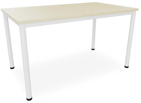 Dila GmbH Schreibtisch/Besprechungstisch in verschiedenen Größen und Farben weißes Metallgestell Konferenztisch Arbeitstisch (B: 140 cm x T: 80 cm, Ahorn)
