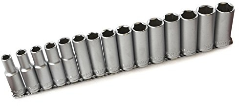 15pc 1/2 dr Deep Reach CRV Sockets On Rail 10-24mm Hex 6 Point Metric TE885
