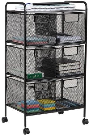 Mind Reader Utility Cart, Bathroom, Kitchen, Metal Mesh, 16 L x 11 W x 29 H, Black, 6 Drawers