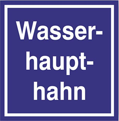Aufkleber Wasserhaupthahn Folie Schild selbstklebend blau/weiß 200x200mm made by MBS-SIGNS in Germany
