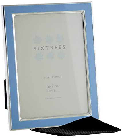 Kew Sixtrees 2-694-57 7x5 inch Silver Plated and Bright Blue Enamel Photoframe complete with Microfibre Polishing Cloth