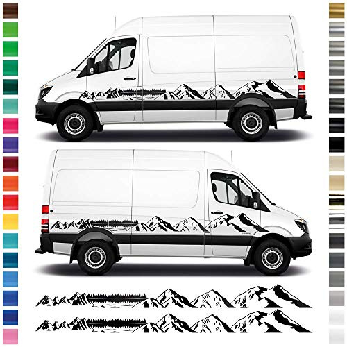 Auto-Dress Auto-Aufkleber passend für Mercedes Sprinter in Wunschfarbe - Motiv: Gebirgslandschaft (Schwarz-Matt)