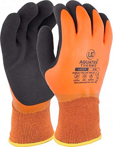 UCI Aquatek-Thermo Orange Doppelt Beschichtet Schaum Latex Thermal Arbeitshandschuhe Super Griff (9 / Groß)