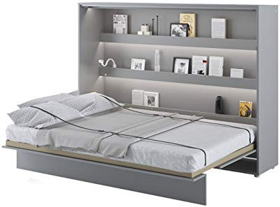 Schrankbett Bed Concept, Wandklappbett mit Lattenrost, V-Bett, Wandbett Bettschrank Schrank mit integriertem Klappbett Funktionsbett (BC-04, 140 x 200 cm, Grau/Grau, Horizontal)