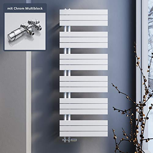 SONNI Badheizkörper Flach Handtuchtrockner 1590 x 600 mm Weiß Handtuchwärmer mit Multiblock Seitenanschluss Panel Handtuchheizkörper 1593W