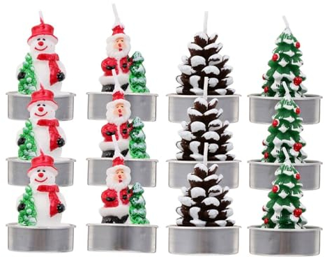 OSALADI 12Pcs Weihnachtskerzen Handgemachte Zarte Kerze Teelichter Weihnachtsmänner Schneemann Tannenzapfen Weihnachtsbaum für Home Party Dekoration