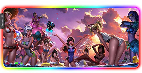 Bimormat Anime RGB Tapis de souris de jeu 900 x 400 x 3 mm Grand XXL Tapis de souris LED avec base en caoutchouc antidérapant et bords cousus durables pour joueurs personnalisés (90 x 40 cm,