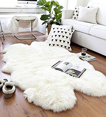 huajuan Original Neuseeland Schaffell Teppiche Schlafzimmer Luxus Pelz Teppiche Flauschige Gemütlich Wolle Baby Kindergarten Matratze Zum Wohnzimmer Wohnkultur,White-100x180cm(39x71inch)