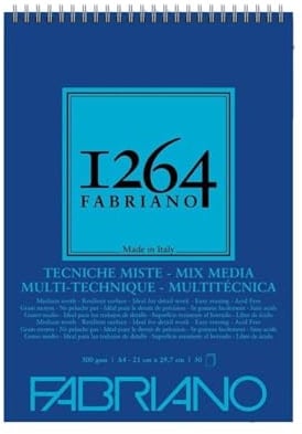 Honsell 19100643 - Fabriano Mix Media Spiralblock 1264, 300 g/qm, DIN A4, 30 Blatt naturweißes, mittelkörniges Papier, säurefrei, für alle vielfältige Techniken geeignet