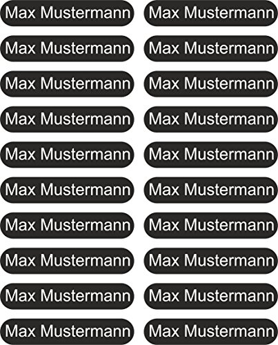 Indigos UG - Namensschilder für Kleidung zum aufbügeln mit Bügeleisen - 36x7mm - 100 Sticker - Namensaufkleber Kinder Kleidung - für T-Shirt, Sportbekleidung - Aufkleber selbst gestalten - schwarz