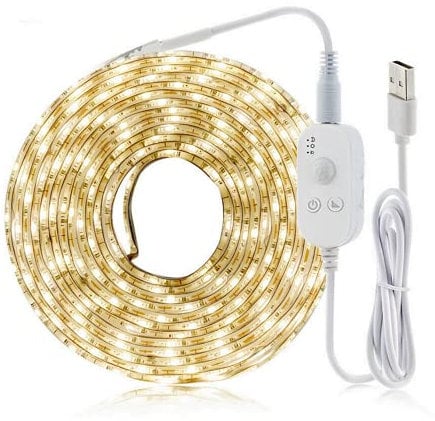 ausuky USB PIR Motion Sensor Led Light Strip Cabinet Kitchen Closet Lamp Bulbs DC 5V (Warm White,2M)