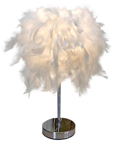 GUANSHAN Lampe de table en plumes blanches, lampe de chevet, abat-jour en plumes pour chambre à coucher, décoration de la maison, accessoires de photographie, STYLE 1, S