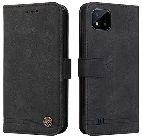 SEAHAI Cuero Funda para Realme C11 (2021) Billetera Estuche, Carcasa con Tarjetero/Cierre Magnético/Suporte/Bloqueo RFID, Ultradelgado Cartera Flip Cover Case - Negro