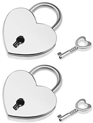eMagTech 2pcs Mini Cadenas en Forme de Coeur avec 2pcs Clés Mignon Serrures en Métal pour Journal Intime Boîte à Bijoux Armoire à Tiroirs, Argenté
