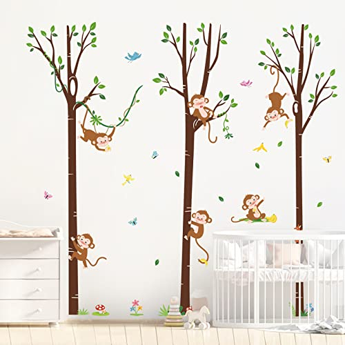 decalmile Wandtattoo Affen Baum Große Birke Wandaufkleber Dschungel Tiere Kinder Wandsticker Babyzimmer Schlafzimmer Wanddeko
