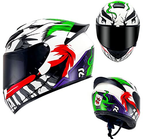 Motorcycle Helmet Full Face Motorbike Street Bike Helmet DOT/ECE Approved Open Face Motocross Racing Crash Helmet for Adult Men Women with Tinted Visors,Joker,L