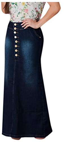 Momolaa Gonna A Godet Gonna Lunga da Donna con Bottoni in Denim a Trapezio sul Davanti. Gonna Lunga con Gonna Lavata da Donna La dalla Gonna Viola (Dark Blue, XXXL)