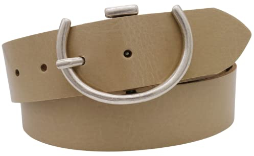 AnnaMatoni Damen Gürtel Ledergürtel aus Rindsleder mit modischer Schließe in silber gebürstet 4cm Breit Damen Ledergürtel echt leder Gürtel (beige 120, TW80-95cm Gesamtlänge)