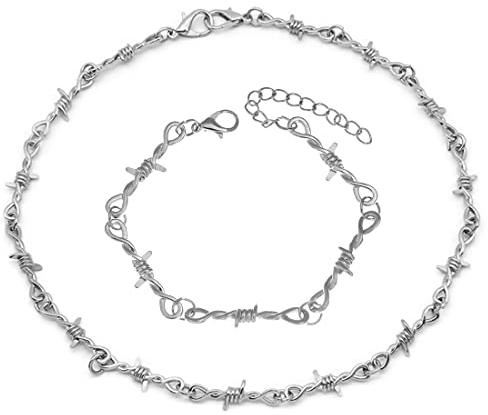 SHANHUHAI 1 Punkdrahtkette, 1 Verlängerungsband als Geschenk,stacheldraht kette,goth schmuck,goth accessories,grunge accessoires