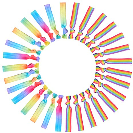 CRAFFANCY 30 Stück Regenbogen-Haargummis, bunt, elastisch, Haargummis, Gay-Pride-Armband, Haargummis, für Stolz, Partyzubehör, Haarschmuck