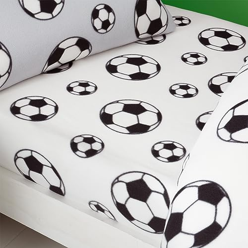 Catherine Lansfield Cosy Football Fleece-Spannbettlaken für Doppelbett, Weiß