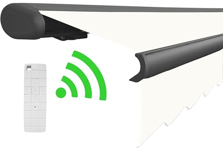 Arilco Elektrische Vollkassettenmarkise Kassettenmarkise Gelenkarmmarkise Markise Sonnenmarkise Sonnenschutz in vielen Farben und Größen wählbar in der Kassettenfarbe Anthrazit (4x3m Weiß)
