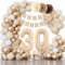 30 Geburtstag Deko, 30 Geburtstag Frauen Männer, Geburtstagsdeko 30 Beige Gold Ballon Deko mit Happy Birthday Banner, Deko 30. Geburtstag Luftballons für Frauen Männer 30 Jahr Geburtstagdeko