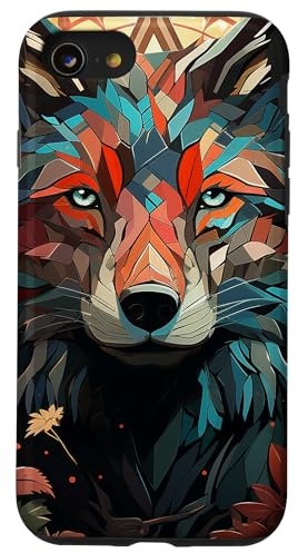 Wolf versteckt sich im dunklen Wald, bunte Grafik Hülle für iPhone SE (2020) / 7 / 8