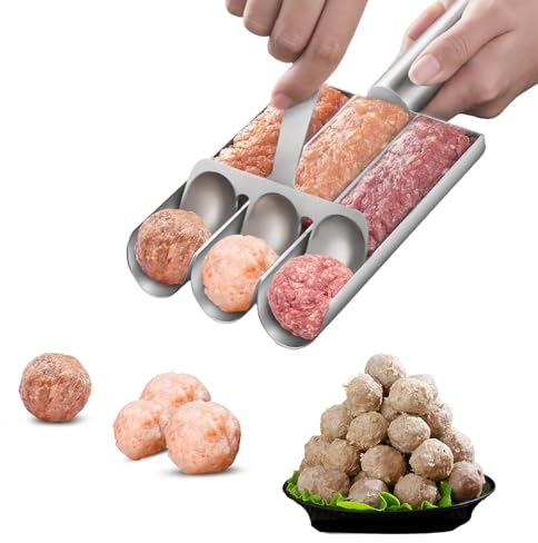 COZHYESS None-Stick Fleischbällchen Küche Triple Frikadellen Maker Edelstahl Fleischbällchen Maker mit Schneidspaten DIY Küche Kochen Werkzeuge für schnelles Cooping Fleischbällchen Fischbällchen
