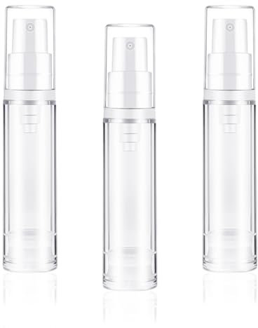 Juxiamal 3pcs Empty Airless Pump Bottles Refillable Clear Travel Lotion Compact Vacuum Press Pump Bottle Cream Cosmetic Container for DIY Foundation, Gel, Lotion, Moisturiser - 10ml