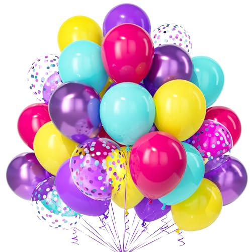 Teselife Palloncini Rosa Blu Viola, 30Pezzi Giallo Rosa Rossa Viola Teal Blu Confetti Palloncino Ragazza Ragazzo Compleanno Anniversario Matrimonio Mascherata Fidanzamento Tema Sirena Marino Decora