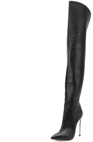 BAIRUNDA Stivali da Donna sopra al Ginocchio, Stivali Alti da Donna Cerniera Laterale Tacchi A Spillo Stivali Lunghi A Punta con Tacco Alto per Tutti I Giorni, Feste 12 Cm/4,72 Pollici, 35 EU,Black