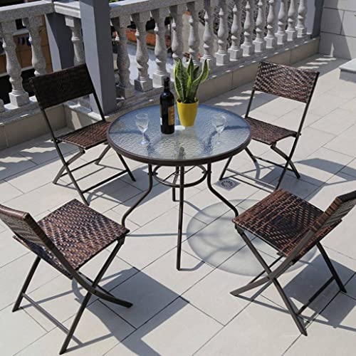 NOALED 5-teiliges Terrassen-ESS-Set, Klapptisch und Stuhl, Bistro-Esstisch-Set mit quadratischer Tischplatte aus Kunststoff und Holz, Gartenmöbel