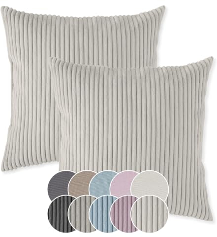 sleepling 4er Set 40 x 40 cm, Kord Sofakissen mit Füllung und Bezug, Zierkissen aus robustem Polsterstoff, Dekokissen, Kopfkissen, Kissen für Couch, beige