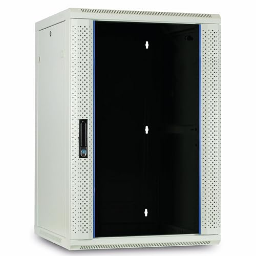 DSIT 27HE Netzwerkschrank 19 Zoll Wandmontage Glastür | (BxTxH) 600x600x1300mm weiß - Traglast 60 kg