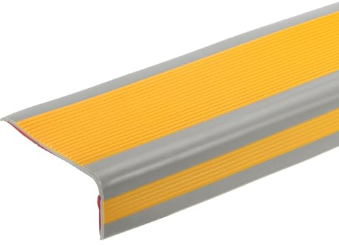 QUARKZMAN 3.2Ft Treppenkantenprofil, 4mm PVC Selbstklebender Treppenkanten-Schutz L-Form Treppenabschluss Treppenstufenkantenverkleidung für den Außen- und Innenbereich, Dunkelgelb/Grau.