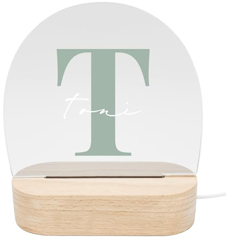 DEL MÀ Unique & Personal Nachtlicht Kinder Baby personalisiert mit Buchstaben & Namen Babyzimmer Kinder Deko Kinderzimmer Nachtlampe Mädchen Jungen Kinderlampe Inkl. Holzfuß (Grün)