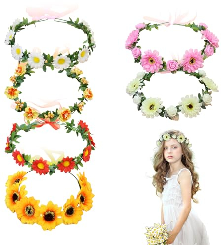 UILYNIU 6 Stück Blumenkranz Haare Haar Blumenkranz Künstliche Blumen Krone Braut Blumen-Haarbänder Braut Hochzeit Haarschmuck für Damen Mädchen