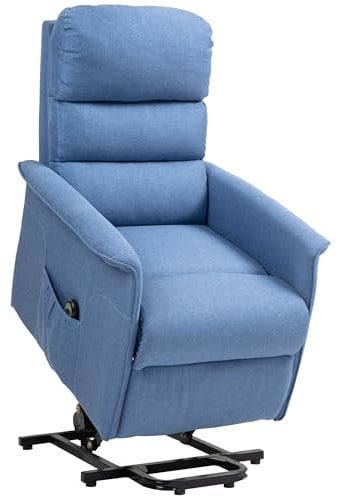 HOMCOM Fauteuil releveur électrique Fauteuil de Relaxation inclinable avec Repose-Pied, télécommande, Pochette, Tissu de Lin, Bleu chiné