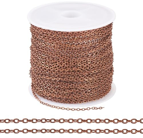 Sparkeads Rote Kupferketten aus Eisen, flach, oval, Metallgliederketten mit Spule, für Schmuck, Handwerk, Halskette, Schlüsselband, Armband, DIY, Damen, Ohrringe, Valentinstag