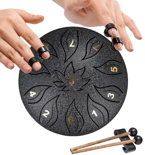 Steel Tongue Drum für Anfänger, Erwachsene, Kinder - 6 Zoll 11 Töne Percussion Instrument Handpan Kit Mit Mallets, Tragetasche, Musikbuch - Tank Drum für Geistheilung, Yoga (Schwarz)