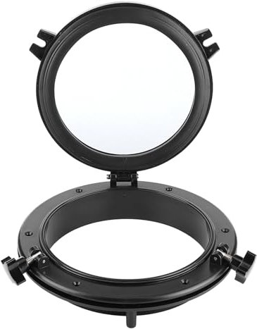 Brilluxa Boat Porthole, Marine Portlight Compatible with Yacht RV, 10in Round Hatch Window, Black Aluminum Frame, Boat Side Window, Universal Ventilation Portlight