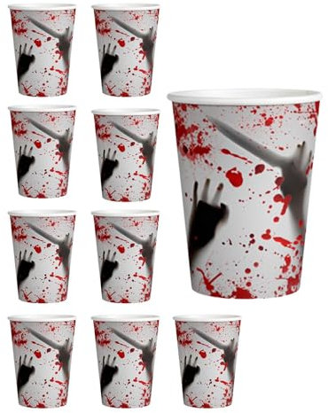 Oshhni 10-teiliges Einweg-Pappbecher-Set, Party-Geschirr-Set, Party-Tischdekoration, blutiges Halloween-Geschirr