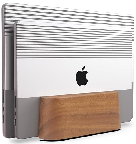 Adjustable Dual Vertical Laptop Stand for Desk, Wooden Laptop Holder, MacBook Pro Stand, Wood Mac Air Dock