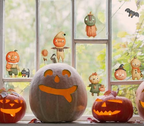 QuoteMyWall Cute Halloween Decorations Window Stickers Scarecrows Family Pumpkin Black Cat & Bat