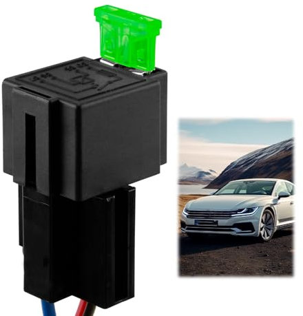 1PCS Relais Automobile 12V 30A, 4 Broches SPST avec Fusibles à Lame ATO/ATC Intégrés, Prise avec Câbles 12AWG, Idéal pour Phares, Ventilateurs et Accessoires de Voiture
